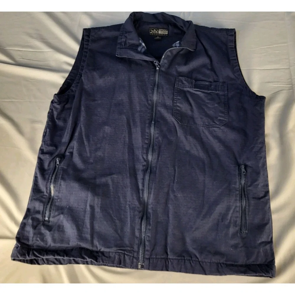 Canyon Guide Outfitters Mens L Blue w/ Plaid Fleece Lined Vest Full Zipper